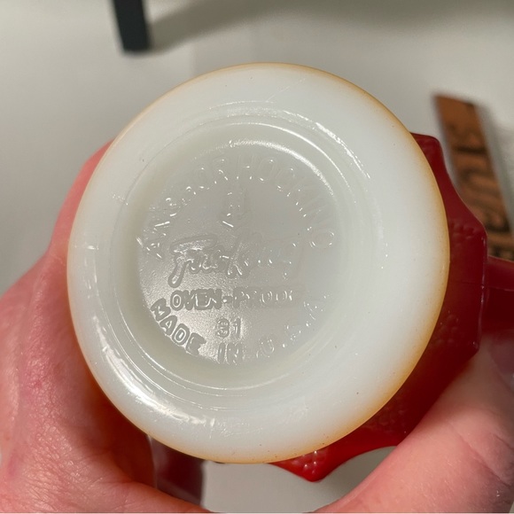 Vintage ANCHOR HOCKING FIRE KING Orange Coffee Mug Cup KIMBERLY DIAMOND PATTERN - Picture 6 of 7